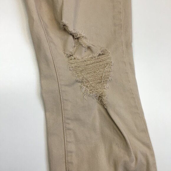 PAIGE 5 Pocket Oak Sand Destructed KYLIE Crop Raw Fray Hem Distressed Jeans - Picture 8 of 14